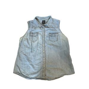 Faded Glory Denim Pearl Snap Top - XL, Perfect for a Summer Story!